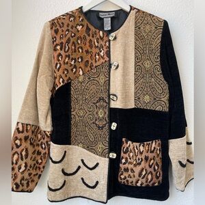 Vintage 90s Indigo Moon Patchwork Animal Print Jacket Blazer Like New SZ Small